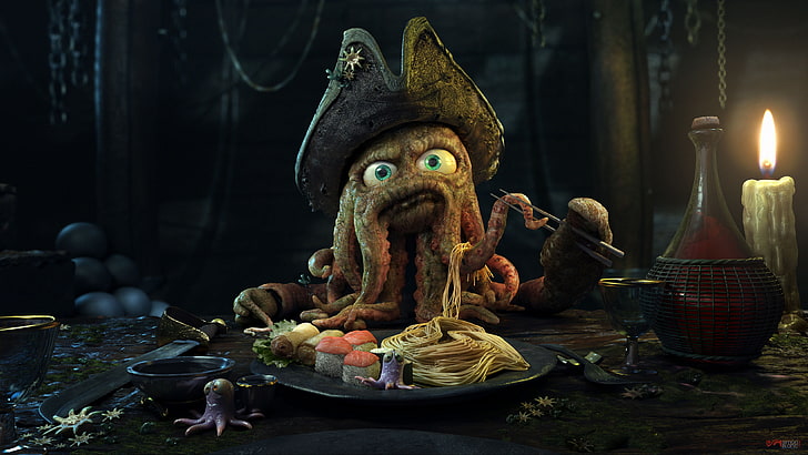 Nautical, spaghetti, render, tentacles, cgi Free HD Wallpaper