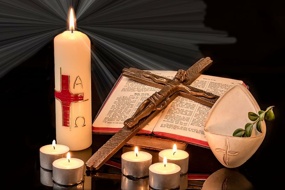 Praying Hands with Bible and Candle, luminosity, spirituality, candlelight, heat  temperature