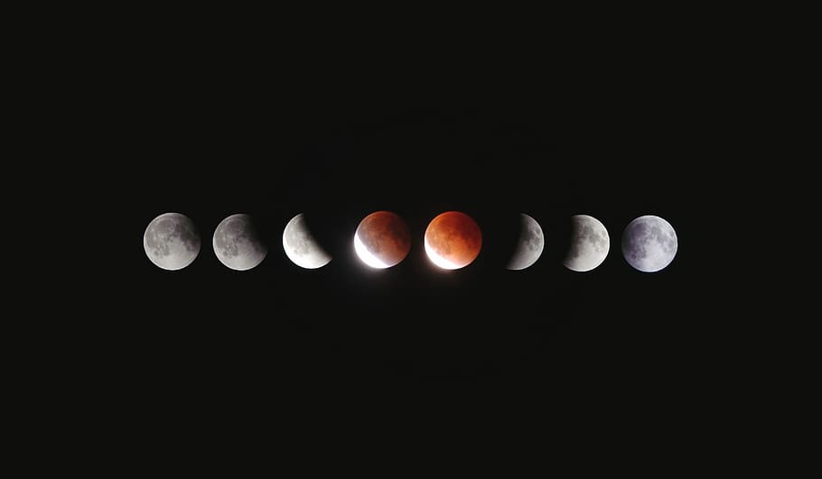 Starry Night Landscape Moon, dose, in a row, sequncium, lunar eclipse Free HD Wallpaper