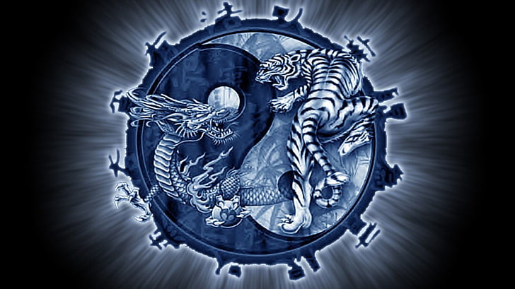 Black and White Yin Yang Dragon, yin, shape, human representation, black background