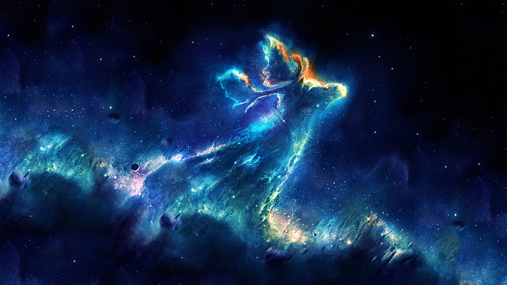 Blue Nebula, glowing, sky, underwater, dark Free HD Wallpaper