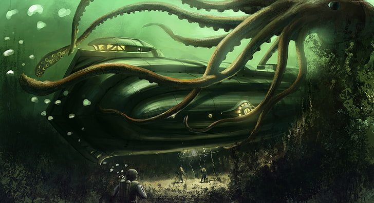 Captain Nemo Nautilus Model, octopus, water, nautilus, boat underwater Free HD Wallpaper