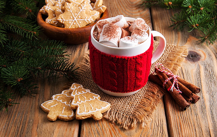 Christmas Hot Cocoa Mugs, christmas, cinnamon, hot chocolate, cup Free HD Wallpaper