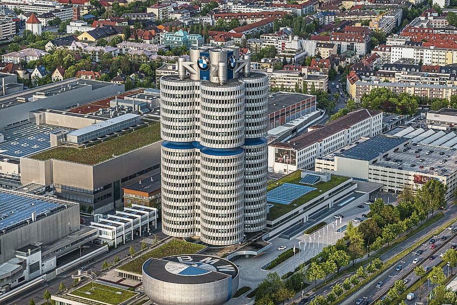 city, nature, tree, bmw tower Free HD Wallpaper