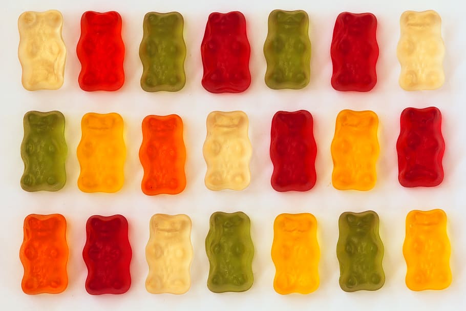 Clear Gummy Bear, indoors, vibrant color, temptation, side by side Free HD Wallpaper