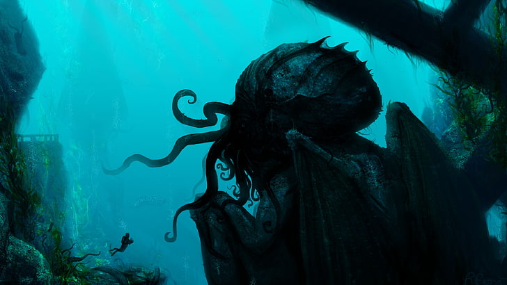 Cthulhu Logo, scuba diving, reef, h p lovecraft, animal Free HD Wallpaper