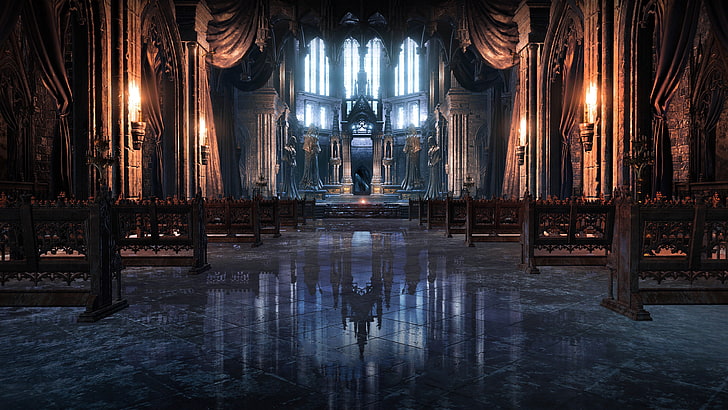 Dark Souls Cathedral of the Deep, old, reflection, ornate, spirituality Free HD Wallpaper