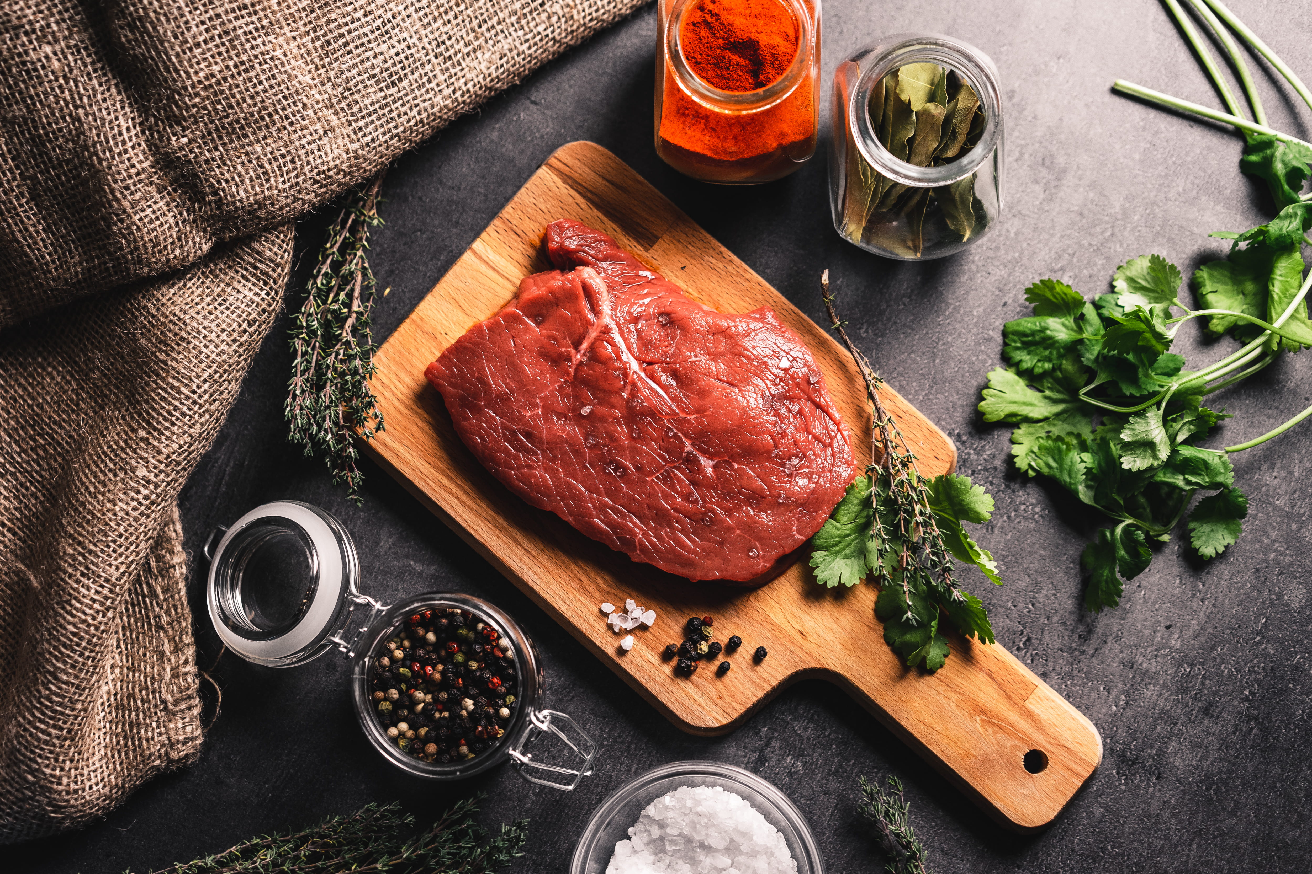 Food Fest, glass, meat, cutting board, no people