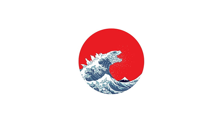 Great Wave of Kanagawa Print, japan, Godzilla,, the great wave off kanagawa, godzilla Free HD Wallpaper