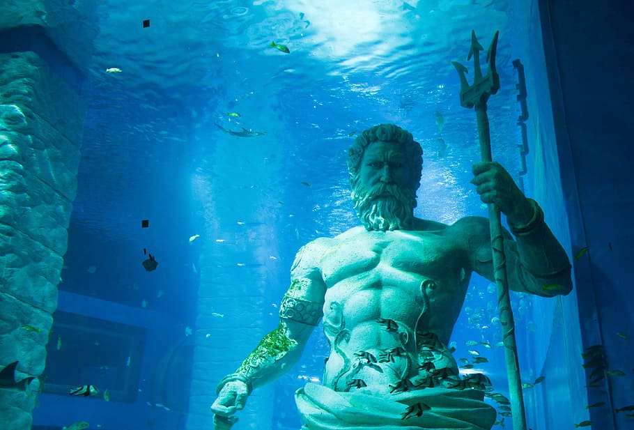 Greek Mythology Titan Gods, poseidon, tank, glass  material, transparent Free HD Wallpaper