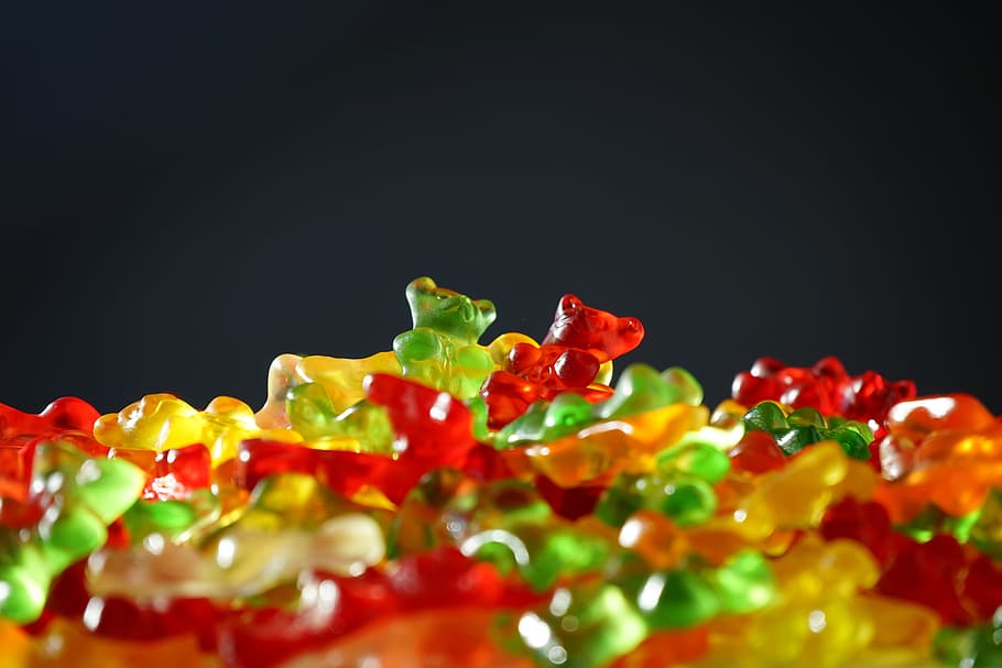 Haribo Gummy Bear Colors, indoors, still life, healthy eating, delicious