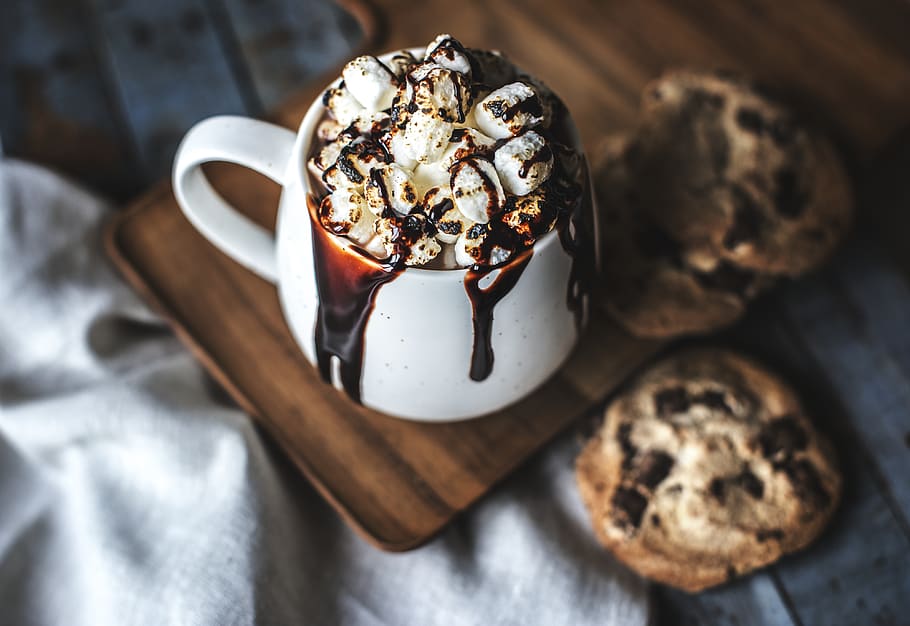 Hot Chocolate Popcorn Recipe, sweet food, high angle view, crockery, healthy eating Free HD Wallpaper