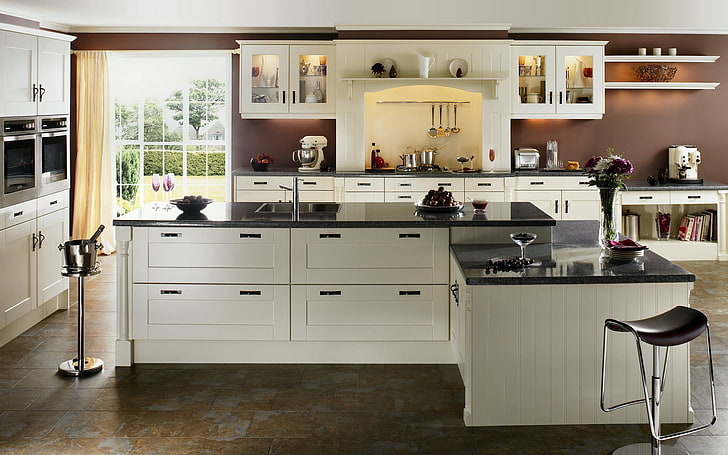 Kitchen, marble, architecture, room, domestic kitchen Free HD Wallpaper