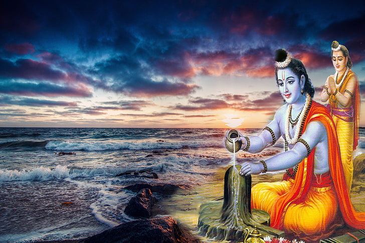 Lord Rama and Hanuman, krishna, orange color, ram, worship Free HD Wallpaper