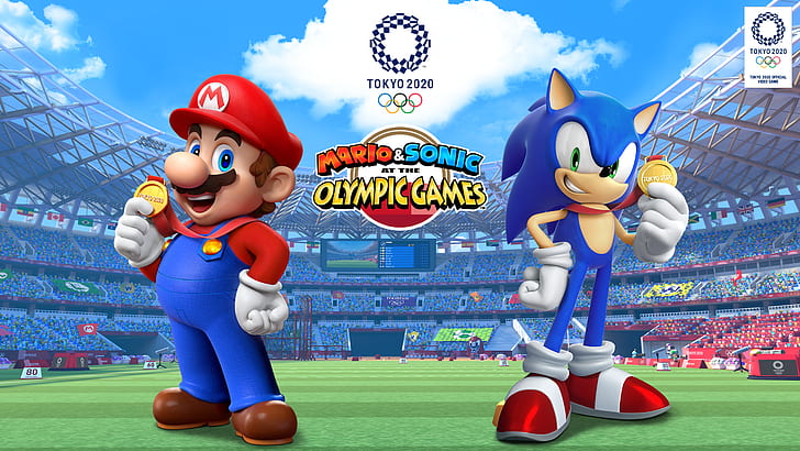 mario, sonic the hedgehog, mario and sonic at the olympic games tokyo 2020 Free HD Wallpaper