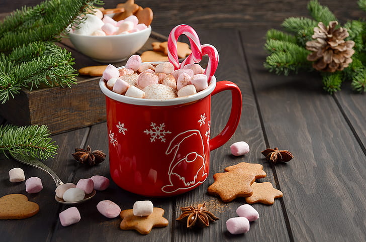 marshmallows, christmas, merry, new year Free HD Wallpaper