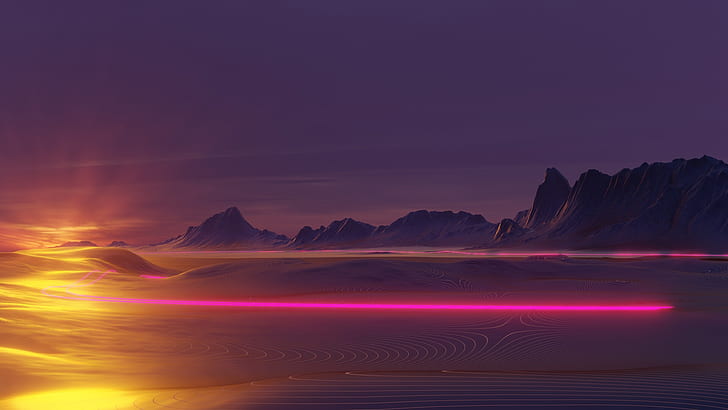 Neon Theme, landscape, outrun, synthwave, science fiction Free HD Wallpaper