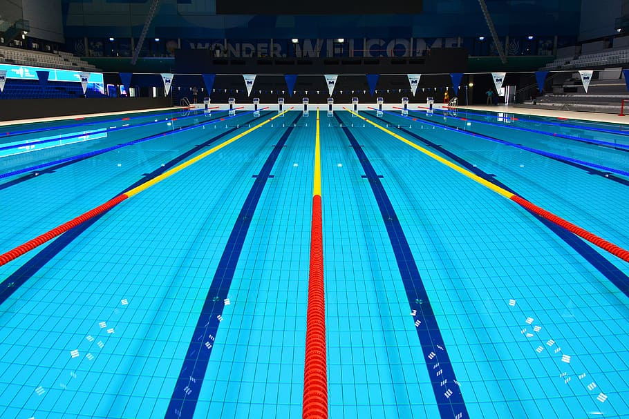 Olympic-sized Pool, no people, indoors, swimming pool, competitive sport Free HD Wallpaper