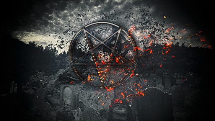 Pentagram Hell, the pentagram is of the devil, fire, cemetery Free HD Wallpaper