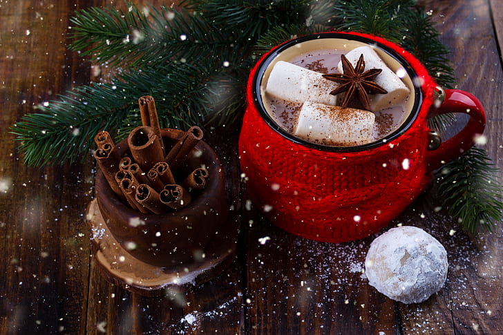 Red Dell HD, food, cinnamon, hot chocolate, marshmallow Free HD Wallpaper