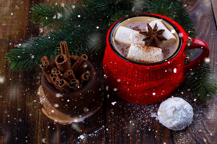 Red Dell HD, food, cinnamon, hot chocolate, marshmallow