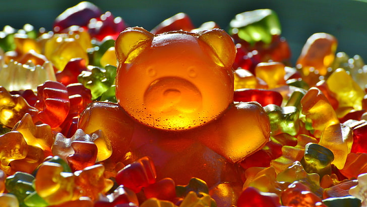 Red Gummy Candy, multi colored, refreshment, indoors, petal Free HD Wallpaper