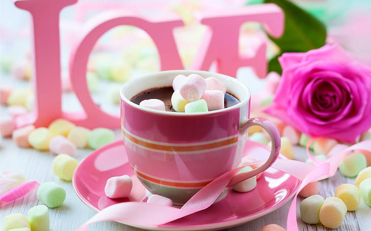Romantic Roses and Coffee, valentine, chocolate, day, love, Free HD Wallpaper