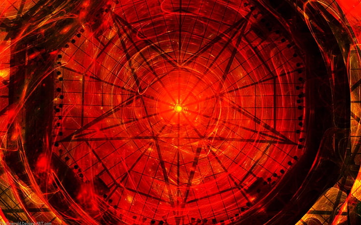 Satanic Pentagram Red, light beam, sky, closeup, evil Free HD Wallpaper