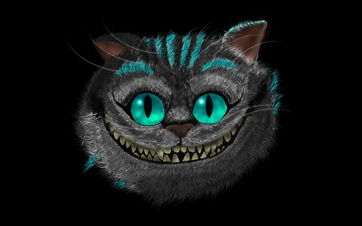 Smile White, domestic cat, black background, no people, cheshire cat