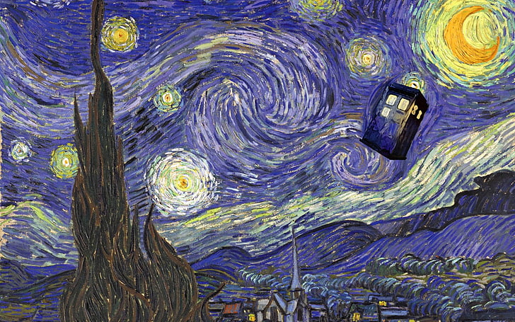 Starry Night Parodies, purple, water, motion, blue Free HD Wallpaper