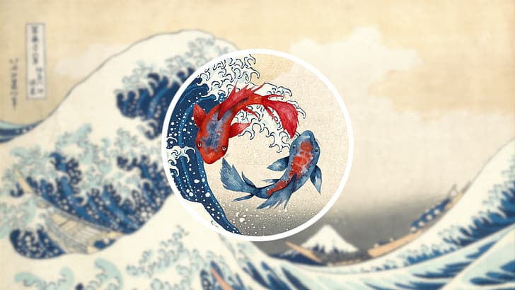 The Great Wave Drawing, artwork, japanese, the great wave off kanagawa, kanagawa