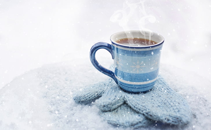 warmth, snowing, coffee cup, brightly lit Free HD Wallpaper