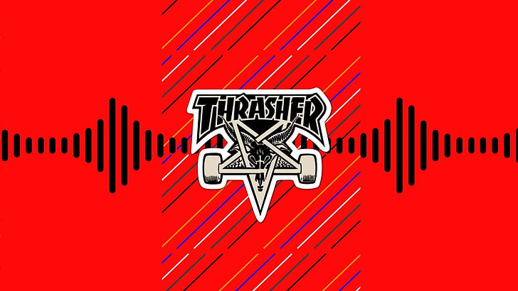 White Thrasher Logo, thrasher, equipment, connection, colored background Free HD Wallpaper