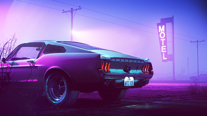 1967 Ford Mustang HD Neon, cable, 1965 ford mustang, retro styled, old Free HD Wallpaper