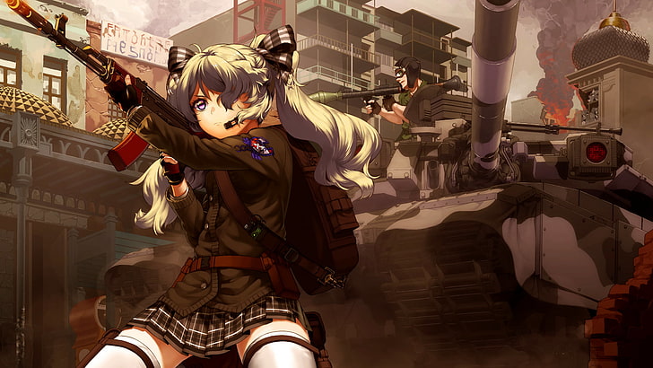 Anime Girl Characters with Guns, fantasy, lifestyles, original characters, ak47 Free HD Wallpaper