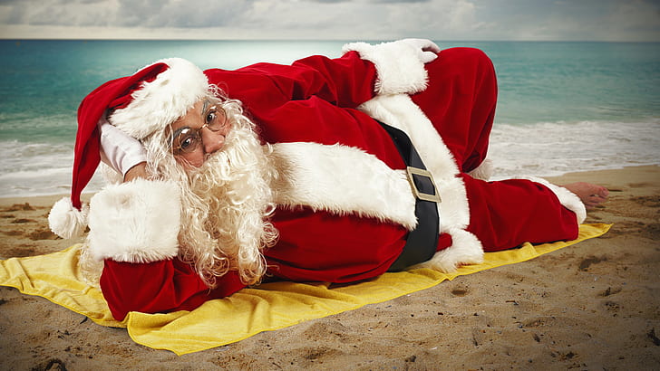 Beach Santa Claus Figurines, beard, xmas, seashore, christmas holidays Free HD Wallpaper