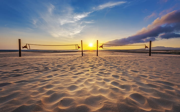 Beach Volleyball Silhouette, volleyball, sunset, beach Free HD Wallpaper