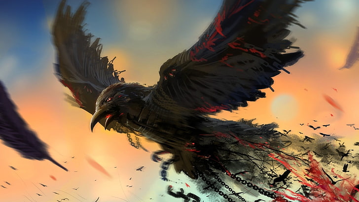 Bird Crow Raven Art, tree, animals, chicken  bird, motion Free HD Wallpaper