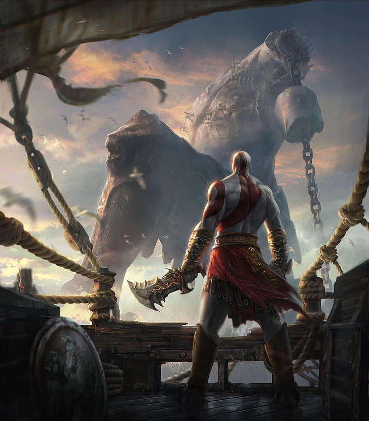 Blue Kratos, chains, video, of, games Free HD Wallpaper