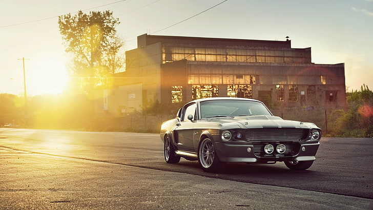 Classic Ford Mustang Shelby GT500, lens flare, mode of transport, headlight, traffic Free HD Wallpaper