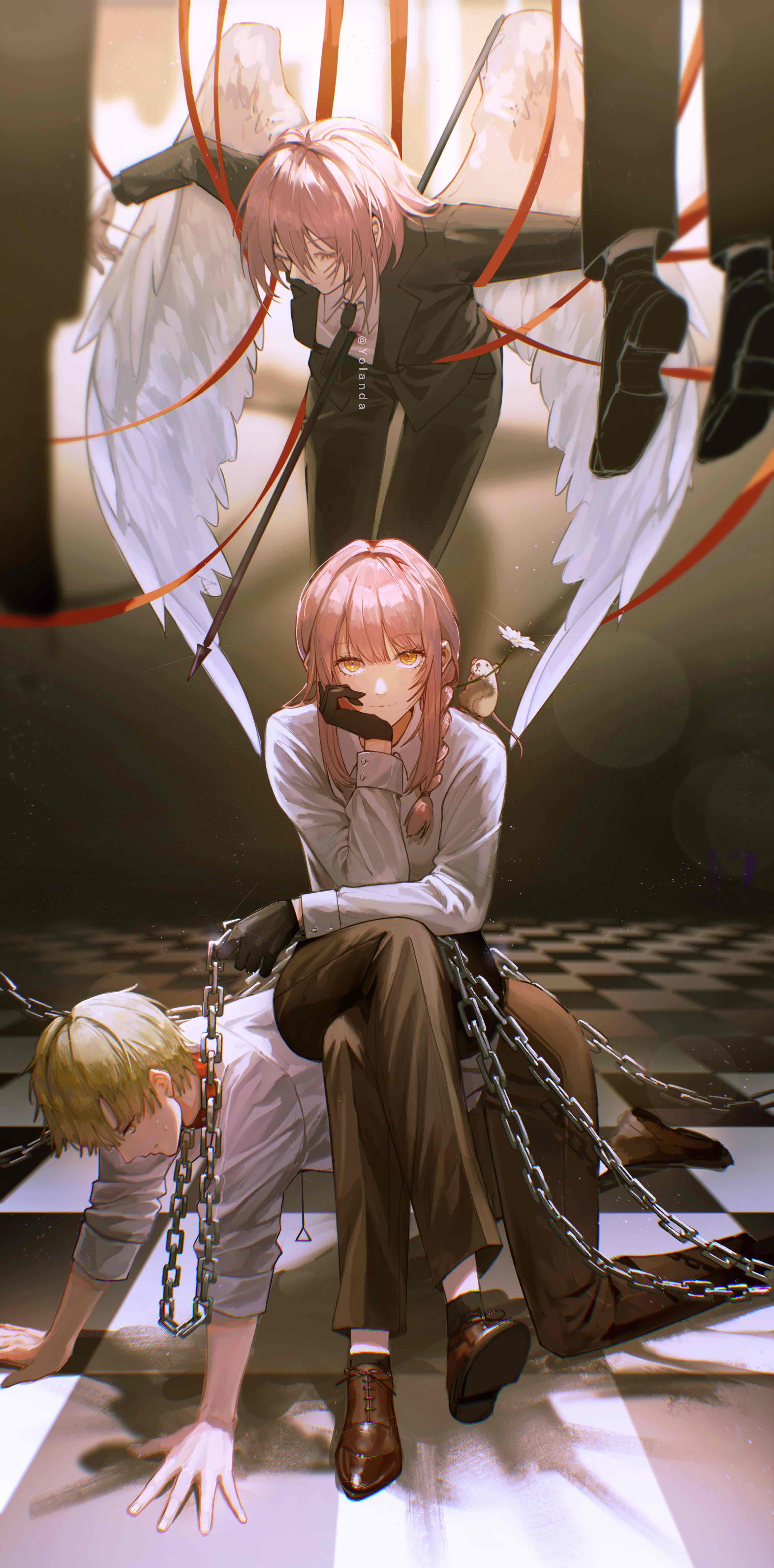 Denji and Pochita, denji chainsaw man, yolanda, portrait display, chains