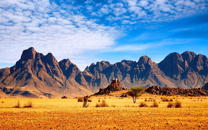 Desert Scenery, african savanna, mountains, landscape Free HD Wallpaper