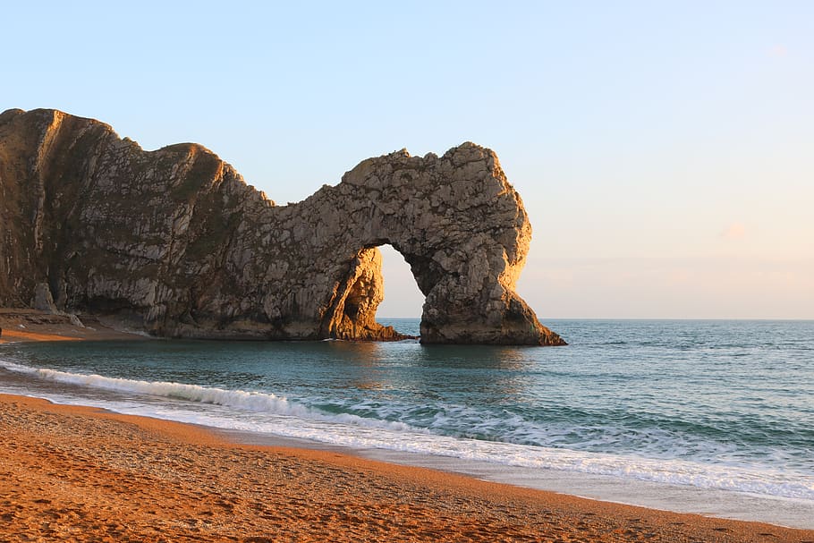Dorset Coast, promontory, natural arch, solid, tumblr backgrounds Free HD Wallpaper