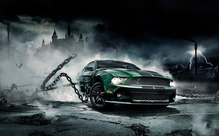 Ford Mustang Black, wet, modern, breaking, power Free HD Wallpaper