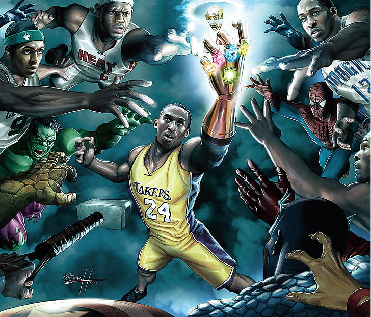 Kobe Bryant Marvel, arms raised, competition, arts culture and entertainment, excitement Free HD Wallpaper