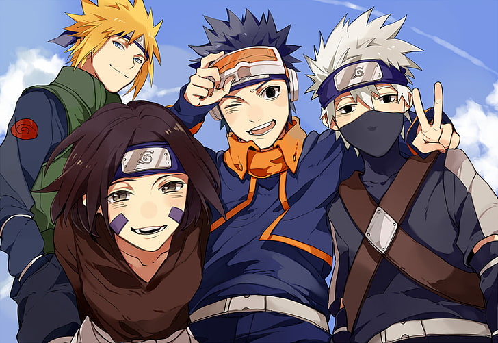 Minato Kakashi Rin Obito, group of people, mask, kakashi hatake, obito uchiha