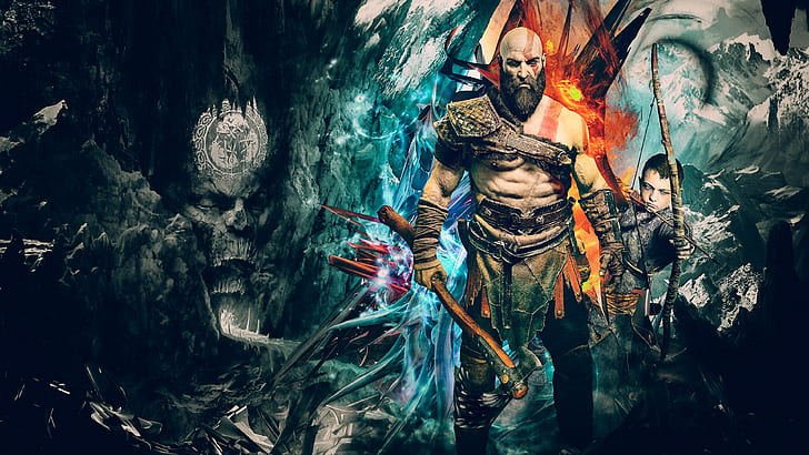 NECA Kratos, god, artwork, games,, games, Free HD Wallpaper