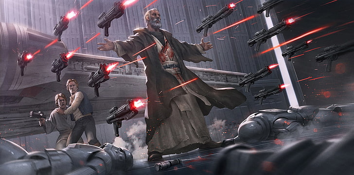 Obi Wan Kenobi vs Darth Vader, war, night, adult, holding Free HD Wallpaper