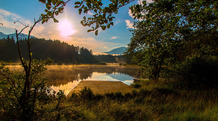 Panoramic Sunrise Over Water, lake, idyllic, cloud  sky, tranquility Free HD Wallpaper