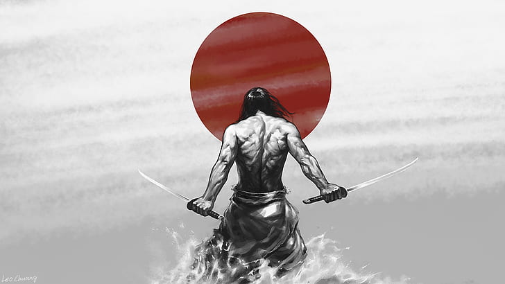 Samurai Art Designs, swords, rising, asian, samurai Free HD Wallpaper